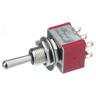 Miniature switch DPDT, on-off-(on), 2 poles